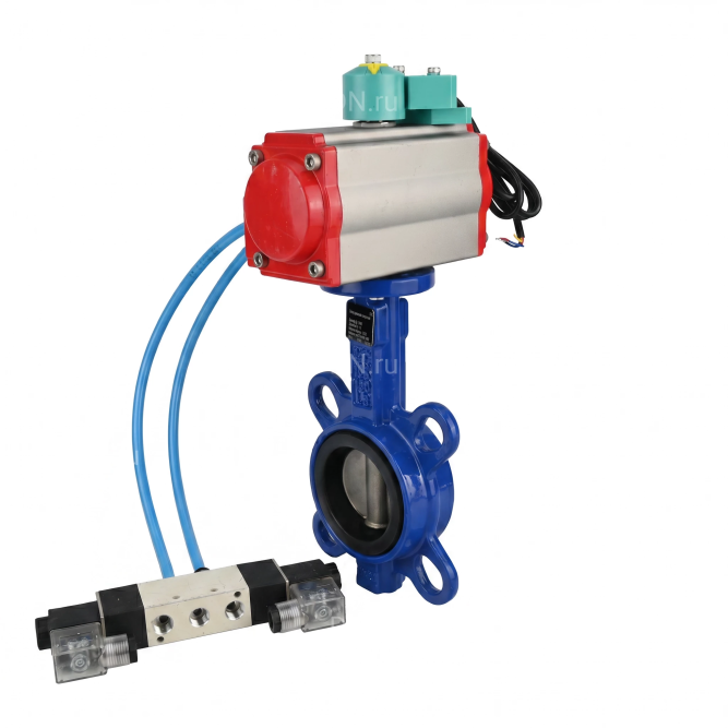 Затвор дисковый поворотный WBV1132N-2W-Fb-H Ду50 Ру16 корпус - чугун GG25, диск - нержавеющая сталь 316L, уплотнение - NBR, с пневмоприводом PA-SA-083, пневмораспределителем 4V320-08 AC220V и магнитным переключателем ALS200D в Алматы