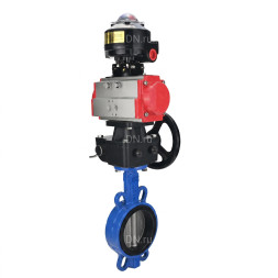 Затвор дисковый поворотный WBV1432N-2W-Fb-H Ду100 Ру16, корпус - чугун GGG50, диск - нержавеющая сталь 316L, уплотнение - NBR, с пневмоприводом PA-DA-083 двойного действия, с БКВ APL-510N EX, с ручным дублером MON2-450-T28-ISO