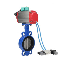Затвор дисковый поворотный WBV1432N-2W-Fb-H Ду80 Ру16 корпус - чугун GGG50, диск - нержавеющая сталь 316L, уплотнение - NBR, с пневмоприводом PA-SA-105, пневмораспределителем 4V320-08 AC220V и магнитным переключателем ALS200D