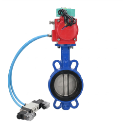 Затвор дисковый поворотный WBV1432N-2W-Fb-H Ду80 Ру16 корпус - чугун GGG50, диск - нержавеющая сталь 316L, уплотнение - NBR, с пневмоприводом PA-SA-105, пневмораспределителем 4V320-08 AC220V и магнитным переключателем ALS200D