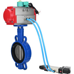 Затвор дисковый поворотный WBV1432N-2W-Fb-H Ду65 Ру16 корпус - чугун GGG50, диск - нержавеющая сталь 316L, уплотнение - NBR, с пневмоприводом PA-SA-105, пневмораспределителем 4V320-10 AC220V и магнитным переключателем ALS200D