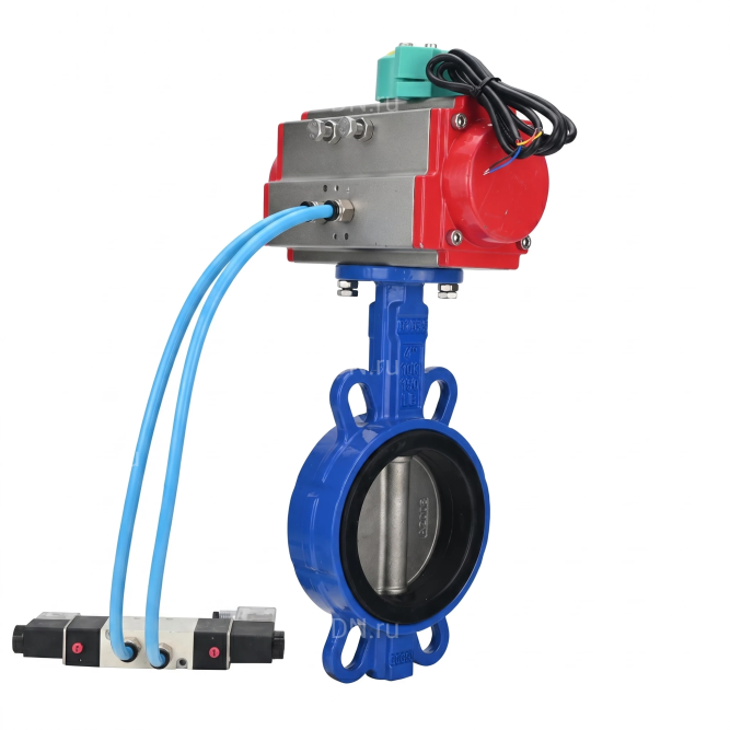 Затвор дисковый поворотный WBV1432N-2W-Fb-H Ду65 Ру16 корпус - чугун GGG50, диск - нержавеющая сталь 316L, уплотнение - NBR, с пневмоприводом PA-SA-105, пневмораспределителем 4V320-10 AC220V и магнитным переключателем ALS200D в Алматы