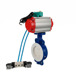 Затвор дисковый поворотный WBV3434Pf-2W-Fb-H Ду80 Ру16 корпус - углеродистая сталь WCB, диск - углеродистая сталь WCB, футерованный PTFE, уплотнение - PTFE, с пневмоприводом PA-SA-105, 4V320-08 AC220V и ALS200D