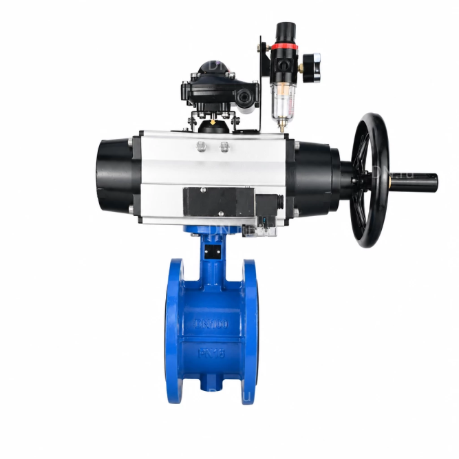 Затвор дисковый поворотный WBV1331E-2W-F-H Ду50 Ру16 фланцевый, корпус - чугун GGG40, диск - нержавеющая сталь 304, уплотнение - EPDM, с пневмоприводом PA-DA-105-1, 4M310-08 AC220V, APL-210N и AFC2000 в Алматы