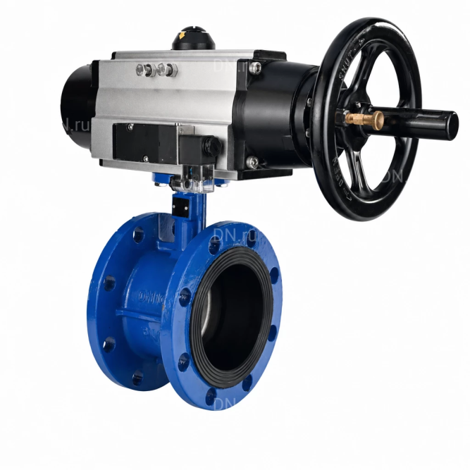 Затвор дисковый поворотный WBV1331E-2W-F-H Ду50 Ру16 фланцевый, корпус - чугун GGG40, диск - нержавеющая сталь 304, уплотнение - EPDM, с пневмоприводом PA-DA-105-1 и пневмораспределителем 4M310-08 DC24V в Алматы
