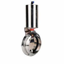 Затвор дисковый поворотный WBV3131E-2W-W-H Ду150 Ру10, пищевая нержавеющая сталь 304, уплотнение - EPDM, под приварку, с пневмоприводом PA-DA-108 двойного действия