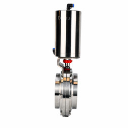 Затвор дисковый поворотный WBV3131E-2W-W-H Ду150 Ру10, пищевая нержавеющая сталь 304, уплотнение - EPDM, под приварку, с пневмоприводом PA-DA-108 двойного действия