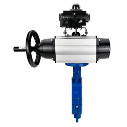 Затвор дисковый поворотный WBV3434Pf-2W-Fb-R Ду150 Ру16, корпус - углеродистая сталь WCB, диск - углеродистая сталь WCB, футерованный PTFE, уплотнение - PTFE, с пневмоприводом PA-DA-105-1 и БКВ APL-410N EX
