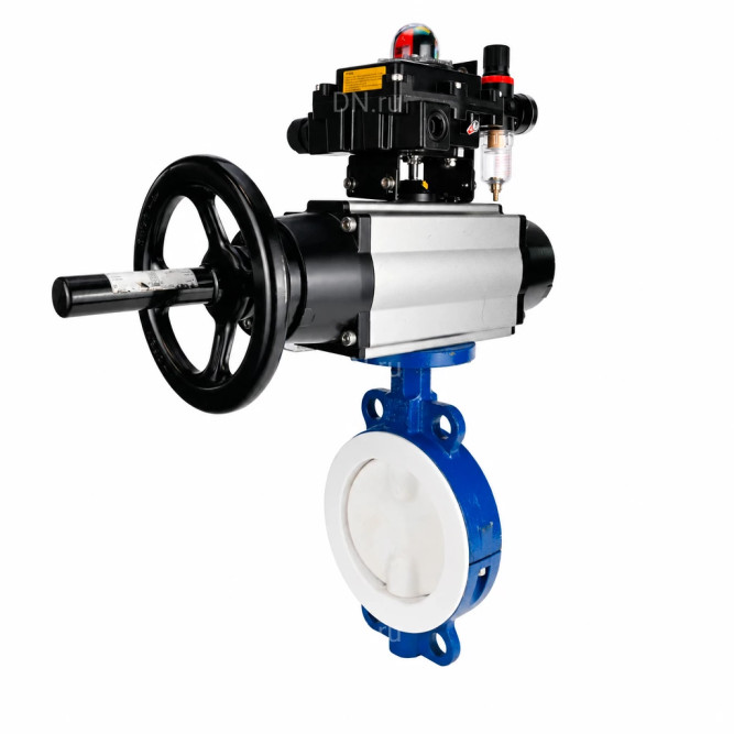 Затвор дисковый поворотный WBV3434Pf-2W-Fb-R Ду150 Ру16, корпус - угл. сталь WCB, диск - угл. сталь WCB, футерованный PTFE, уплотнение - PTFE, с пневмоприводом PA-DA-105-1, пневмораспределителем 4M310-08 AC220V, БКВ APL-410N EX и БПВ AFC2000 в Алматы