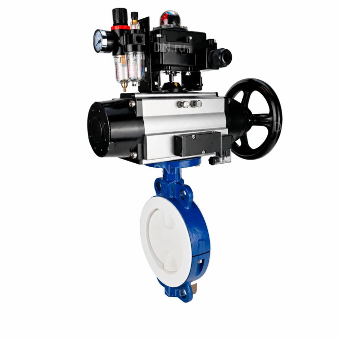 Затвор дисковый поворотный WBV3434Pf-2W-Fb-R Ду150 Ру16, корпус - угл. сталь WCB, диск - угл. сталь WCB, футерованный PTFE, уплотнение - PTFE, с пневмоприводом PA-DA-105-1, пневмораспределителем 4M310-08 AC220V, БКВ APL-410N EX и БПВ AFC2000 в Алматы