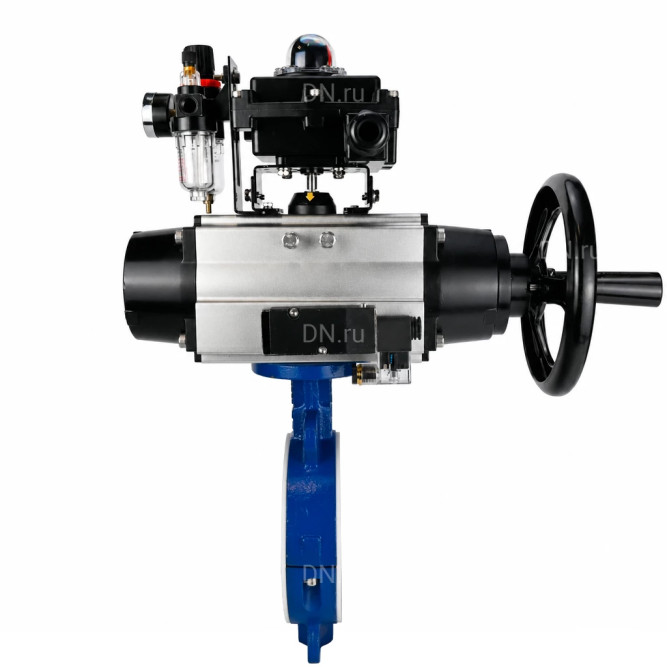 Затвор дисковый поворотный WBV3434Pf-2W-Fb-R Ду150 Ру16, корпус - угл. сталь WCB, диск - угл. сталь WCB, футерованный PTFE, уплотнение - PTFE, с пневмоприводом PA-DA-105-1, пневмораспределителем 4M310-08 AC220V, БКВ APL-410N EX и БПВ AFC2000 в Алматы