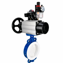 Затвор дисковый поворотный WBV3434Pf-2W-Fb-R Ду150 Ру16, корпус - угл. сталь WCB, диск - угл. сталь WCB, футерованный PTFE, уплотнение - PTFE, с пневмоприводом PA-DA-105-1, пневмораспределителем 4M310-08 DC24V, БКВ APL-210N и БПВ AFC2000