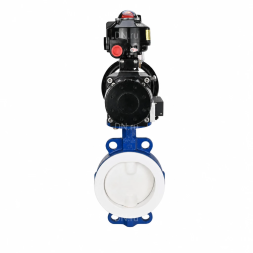 Затвор дисковый поворотный WBV3434Pf-2W-Fb-R Ду200 Ру16, корпус - угл. сталь WCB, диск - угл. сталь WCB, футерованный PTFE, уплотнение - PTFE, с пневмоприводом PA-DA-105-1, пневмораспределителем 4M310-08 DC24V, БКВ APL-510N EX и БПВ AFC2000