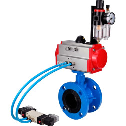 Затвор дисковый поворотный WBV1313E-2W-F-H Ду150 Ру16, корпус - чугун GGG40, диск - чугун GGG40, уплотнение - EPDM, с пневмоприводом PA-DA-130, пневмораспределителем 4M320-08 AC220V и БПВ AFC2000