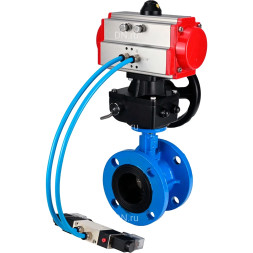 Затвор дисковый поворотный WBV1313E-2W-F-H Ду150 Ру16, корпус - чугун GGG40, диск - чугун GGG40, уплотнение - EPDM, с пневмоприводом PA-DA-130, пневмораспределителем 4M320-08 AC220V и ручным дублером MON1-250-T26-ISO