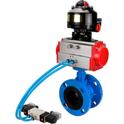 Затвор дисковый поворотный WBV1313E-2W-F-H Ду65 Ру16, корпус - чугун GGG40, диск - чугун GGG40, уплотнение - EPDM, с пневмоприводом PA-DA-105, пневмораспределителем 4M320-10 AC220V и БКВ APL-510N EX