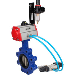 Затвор дисковый поворотный WBV1616E-2W-Fb-H Ду65 Ру16 LUG, корпус - чугун QT450, диск - чугун QT450, уплотнение - EPDM, с пневмоприводом PA-SA-105, пневмораспределителем 4M320-10 AC220V и БПВ AFC2000