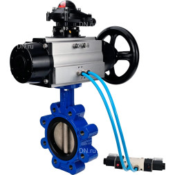 Затвор дисковый поворотный WBV1616N-2W-Fb-H Ду125 Ру16 LUG, корпус - чугун QT450, диск - чугун QT450, уплотнение - NBR, с пневмоприводом PA-DA-105-1, пневмораспределителем 4M320-10 AC220V и БКВ APL-210N