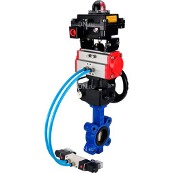 Затвор дисковый поворотный WBV1616N-2W-Fb-H Ду100 Ру16 LUG, корпус - чугун QT450, диск - чугун QT450, уплотнение - NBR, с пневмоприводом PA-DA-083, пневмораспределителем 4M320-08 AC220V, ручным дублером MON2-450-T28-ISO и БКВ APL-410N EX