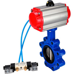 Затвор дисковый поворотный WBV1616N-2W-Fb-H Ду65 Ру16 LUG, корпус - чугун QT450, диск - чугун QT450, уплотнение - NBR, с пневмоприводом PA-SA-105 и пневмораспределителем 4M320-10 AC220V