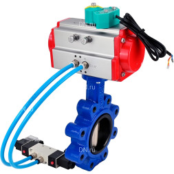 Затвор дисковый поворотный WBV1616N-2W-Fb-H Ду50 Ру16 LUG, корпус - чугун QT450, диск - чугун QT450, уплотнение - NBR, с пневмоприводом PA-SA-083, пневмораспределителем 4M320-10 AC220V и магнитным переключателем ALS200D