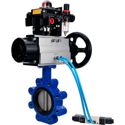 Затвор дисковый поворотный WBV1631E-2W-Fb-H Ду150 Ру16 LUG, корпус - чугун QT450, диск - нержавеющая сталь 304, уплотнение - EPDM, с пневмоприводом PA-DA-105-1, пневмораспределителем 4M320-10 AC220V, БКВ APL-410N EX и БПВ AFC2000
