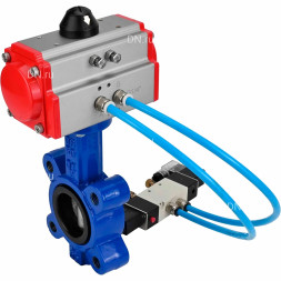 Затвор дисковый поворотный WBV1631E-2W-Fb-H Ду150 Ру16 LUG, корпус - чугун QT450, диск - нержавеющая сталь 304, уплотнение - EPDM, с пневмоприводом PA-DA-105 и пневмораспределителем 4M320-08 AC220V