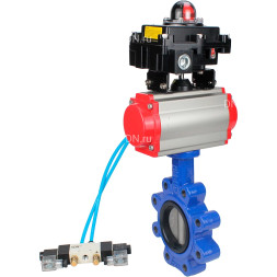 Затвор дисковый поворотный WBV1631E-2W-Fb-H Ду150 Ру16 LUG, корпус - чугун QT450, диск - нержавеющая сталь 304, уплотнение - EPDM, с пневмоприводом PA-DA-105, пневмораспределителем 4M320-10 AC220V и БКВ APL-410N EX