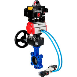 Затвор дисковый поворотный WBV1631E-2W-Fb-H Ду80 Ру16 LUG, корпус - чугун, диск - нержавеющая сталь 304, уплотнение - EPDM, с пневмоприводом PA-DA-083, пневмораспределителем 4M320-10 AC220V, ручным дублером MON2-450-T28-ISO и БКВ APL-410N EX