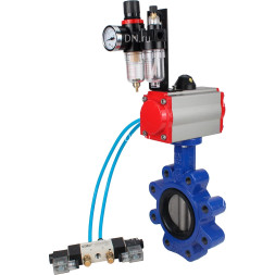 Затвор дисковый поворотный WBV1631N-2W-Fb-H Ду80 Ру16 LUG, корпус - чугун QT450, диск - нержавеющая сталь 304, уплотнение - NBR, с пневмоприводом PA-SA-105, пневмораспределителем 4M320-10 AC220V и БПВ AFC2000