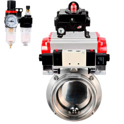 Затвор дисковый поворотный WBV3131E-2W-T-H Ду25 Ру10 резьбовой, корпус - пищевая нержавеющая сталь 304, уплотнение - EPDM, с пневмоприводом PA-DA-052, пневмораспределителем 4M320-08 AC220V, БКВ APL-410N EX, БПВ AFC2000