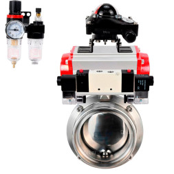 Затвор дисковый поворотный WBV3131E-2W-T-H Ду25 Ру10 резьбовой, корпус - пищевая нержавеющая сталь 304, уплотнение - EPDM, с пневмоприводом PA-SA-065, пневмораспределителем 4M320-08 AC220V, БКВ APL-210N, БПВ AFC2000