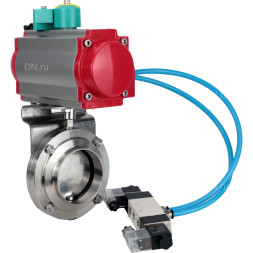 Затвор дисковый поворотный WBV3131E-2W-W-H Ду20 Ру10 под приварку, корпус - пищевая нержавеющая сталь 304, уплотнение - EPDM, с пневмоприводом PA-DA-052, пневмораспределителем 4M320-08 AC220V, магнитным переключателем ALS200D