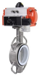 Затвор дисковый поворотный WBV3232P-2W-Fb-H Ду125 Ру16, корпус - нержавеющая сталь 316L, диск - нержавеющая сталь 316L, уплотнение - PTFE, с пневмоприводом PA-DA-105, пневмораспределителем 4M320-10 AC220V