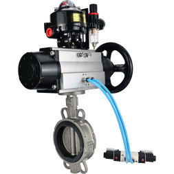 Затвор дисковый поворотный WBV3232V-2W-Fb-H Ду150 Ру16, корпус - нержавеющая сталь 316L, диск - нержавеющая сталь 316L, уплотнение - Viton, с пневмоприводом PA-DA-105-1, пневмораспределителем 4M320-10 AC220V, БКВ APL-510N EX, БПВ AFC2000