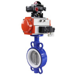 Затвор дисковый поворотный WBV3432P-2W-Fb-H Ду80 Ру16, корпус - углеродистая сталь WCB, диск - нержавеющая сталь 316L, уплотнение - PTFE, с пневмоприводом PA-DA-083, пневмораспределителем 4M320-10 AC220V, БКВ APL-410N EX
