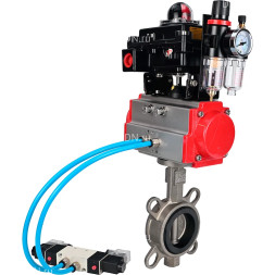Затвор дисковый поворотный WBV3131N-2W-Fb-H Ду125 Ру16, корпус - нержавеющая сталь 304, диск - нержавеющая сталь 304, уплотнение - NBR, с пневмоприводом PA-DA-105, пневмораспределителем 4M320-10 AC220V, БКВ APL-410N EX и БПВ AFC2000