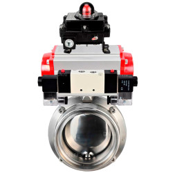 Затвор дисковый поворотный WBV3131S-2W-T-H Ду32 Ру10, резьбовой, пищевая нержавеющая сталь 304, уплотнение - Silicon, с пневмоприводом PA-DA-052, пневмораспределителем 4M320-10 AC220V и БКВ APL-410N EX