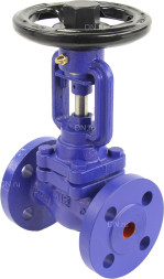 Клапан запорный сильфонный VSO1121M-F-S Ду15 Ру16, фланцевый, корпус - чугун GG25, уплотнение - металл, управление - штурвал