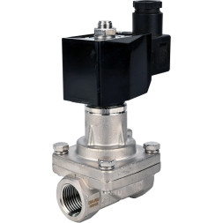 Клапан электромагнитный VS731-PT-NC-24VDC 1/2″ Ду15 Ру6 соленоидный двухходовой, корпус - нержавеющая сталь 304, уплотнение - PTFE, внутренняя резьба, прямого действия, нормально закрытый, с нулевым перепадом давления, катушка - 24В