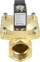 Клапан электромагнитный VS400-VT-NC-220VAC 2″ Ду50 Ру16, соленоидный двухходовой, корпус - латунь, уплотнение - Viton, резьбовой, нормально-закрытый, пилотный, катушка - 220В