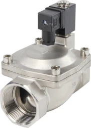 Клапан электромагнитный VS431-VT-NC-220VAC 2″ Ду50 Ру16, соленоидный двухходовой, корпус - нержавеющая сталь 304, уплотнение - Viton, резьбовой, нормально-закрытый, пилотный, катушка - 220В