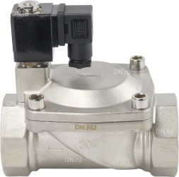 Клапан электромагнитный VS431-VT-NC-220VAC 2″ Ду50 Ру16, соленоидный двухходовой, корпус - нержавеющая сталь 304, уплотнение - Viton, резьбовой, нормально-закрытый, пилотный, катушка - 220В