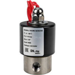 Клапан электромагнитный VS131-ET-NC-24VDC 1/8″ Ду6 Ру10, соленоидный двухходовой, корпус - нержавеющая сталь 304, уплотнение - EPDM, резьбовой, нормально-закрытый, прямого действия, катушка - 24В
