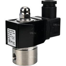 Клапан электромагнитный VS331-ET-NC-220VAC 1/8″ Ду6 Ру10, соленоидный двухходовой, корпус - нержавеющая сталь 304, уплотнение - EPDM, резьбовой, нормально-закрытый, прямого действия, катушка - 220В