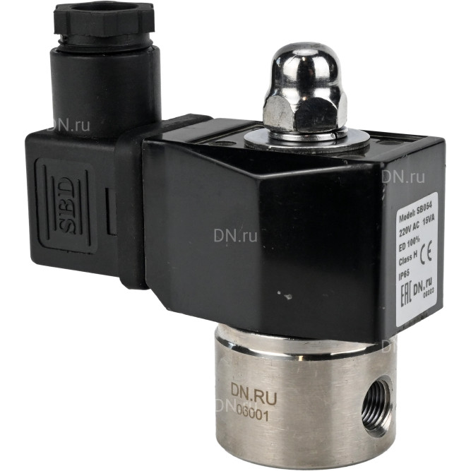 Клапан электромагнитный VS331-ET-NC-220VAC 1/8″ Ду6 Ру10, соленоидный двухходовой, корпус - нержавеющая сталь 304, уплотнение - EPDM, резьбовой, нормально-закрытый, прямого действия, катушка - 220В в Алматы