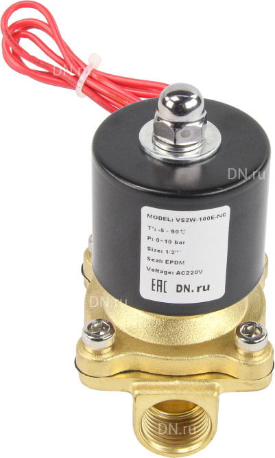 Клапан электромагнитный VS100-NT-NC-24VAC 1/2″ Ду15 Ру10 прямого действия двухходовой, корпус - латунь, присоединение - внутренняя резьба, уплотнение - NBR, нормально-закрытый, катушка - 24 В AC в Алматы