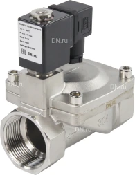 Клапан электромагнитный VS431-ET-NC-24VAC 1 1/2″ Ду40 Ру16 пилотного действия двухходовой, корпус - сталь нержавеющая 304, присоединение - внутренняя резьба, уплотнение - EPDM, нормально-закрытый, катушка - 24В AC