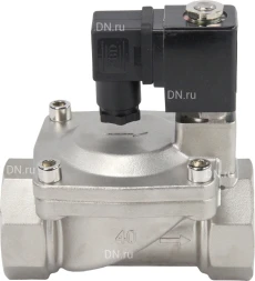 Клапан электромагнитный VS431-ET-NC-24VAC 1 1/2″ Ду40 Ру16 пилотного действия двухходовой, корпус - сталь нержавеющая 304, присоединение - внутренняя резьба, уплотнение - EPDM, нормально-закрытый, катушка - 24В AC
