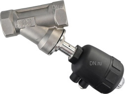 Клапан отсечной пневматический VSP3241P-T-1PNC Ду40 Ру25, корпус - нержавеющая сталь SS316, резьбовой, Y-образный, корпус привода - пластик